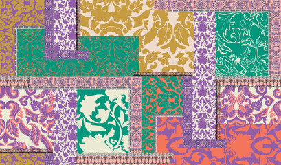 patchwork floral pattern with paisley and india flower motifs. damask style pattern for textil and decoration