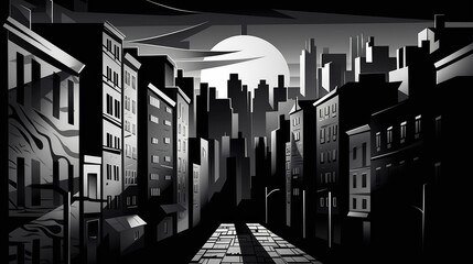 Wall Mural - The Shadow City: A monochromatic illustration