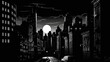 © Oliver - Monochromatic illustration of an urban street at night