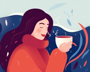 Landing page illustration of a woman enjoying a hot beverage