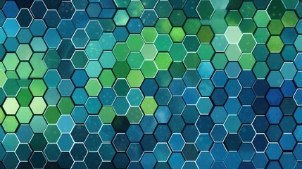 Geometric mosaic of green and blue honeycomb shapes