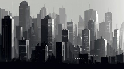 Wall Mural - Elegant Monochromatic Cityscape Illustration