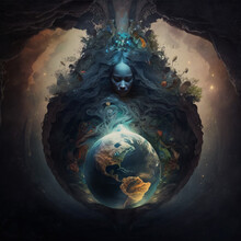 Mother Nature Goddess Surrounding The Earth Illustration Concept Art Generative Ai