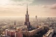 Panorama miasta Warszawa. Rysunek ręcznie rysowany czarnym piórkiem na białym tle. Generative AI
