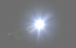 Lens flare, digital star and isolated on transparent background with sunshine art, flash or glow graphic design. Big Bang or white shine and sparkle in sky on gray png, design and space