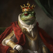 frog viceregal king portrait wearing a crown and cape Generative Ai 