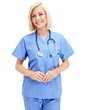 © Krunal/peopleimages.com - Woman in healthcare, nurse with smile in portrait, medical physician isolated on transparent, png background. Female person in medicine, scrubs with stethoscope, nursing professional and health