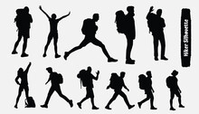 Mountaineer Climber Hiker People, Vector Silhouette Collection