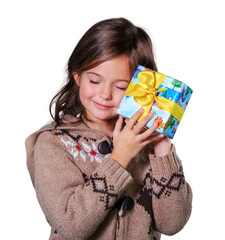 Poster - Little girl with gift box isolated on white background