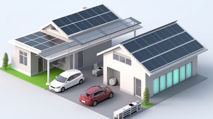 Wall Mural - Illustration of sustainable home powered by green energy and solar panels.