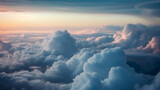Fototapeta Na sufit - Clouds high in the sky, view from airplane, blue sky and sunrise.