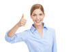 © Krunal/peopleimages.com - Portrait, thumbs up and transparent with a business woman isolated on a PNG background for motivation. Thank you, success and hand gesture with an attractive young female in celebration of a deal