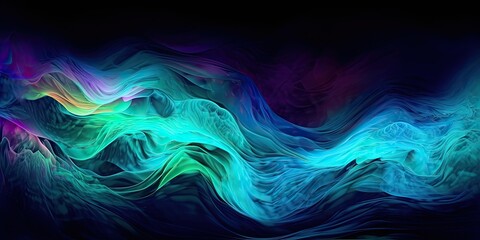 Wall Mural - abstract bioluminescent smoke and mist fantasy. glowing lights. dreamy seascape. 3d stars, plants, f