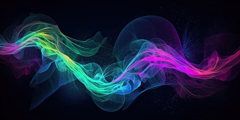 Wall Mural - abstract bioluminescent smoke and mist fantasy. glowing lights. dreamy seascape. 3d stars, plants, f