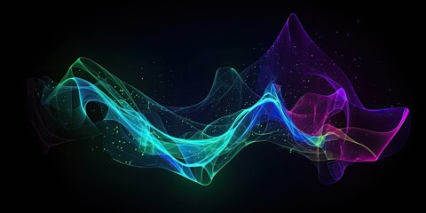 Wall Mural - abstract bioluminescent smoke and mist fantasy. glowing lights. dreamy seascape. 3d stars, plants, f