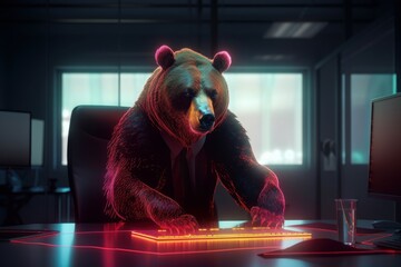 Wall Mural - Bear bearish divergence in Stock market and Crypto currency, Bear trading with coloful graph background. Created Generative Ai