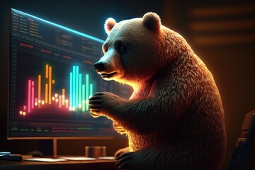 Wall Mural - Bear bearish divergence in Stock market and Crypto currency, Bear trading with coloful graph background. Created Generative Ai