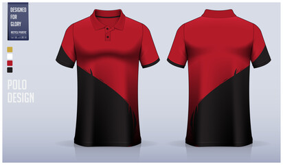 Polo shirt mockup template design for soccer jersey, football kit or sportswear. Sport uniform in front view and back view. T-shirt mockup for sport club. Fabric pattern. 