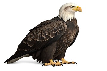 Poster - majestic bald eagle standing on a plain white background. Generative AI