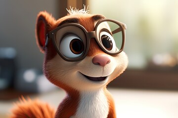 nerdy cartoon character wearing glasses up close. Generative AI