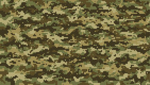 Grass Ground Pixel, Military Camouflage Pattern Background, Vector Army Camo. 8 Bit Digital Texture Of Pixel Camouflage Pattern, Abstract Print Of Soldier Uniform In Green Forest Mosaic Camouflage