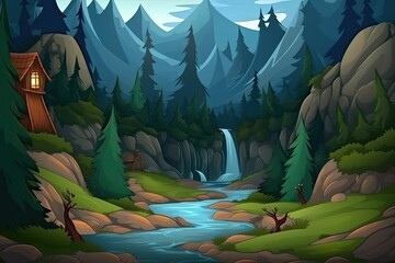 Wall Mural - serene river flowing through a dense and green forest. Generative AI