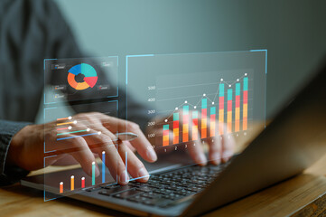 Leinwandbilder - Analyst working in Business Analytics and Data Management System to make report with KPI and metrics connected to database. Corporate strategy for finance, operations, sales, marketing.