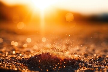 Canvas Print - serene sunset at the beach with close-up of sand. Generative AI