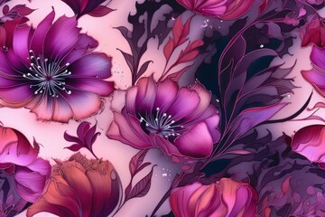 Wall Mural - Abstract watercolor floral pattern in combination of pink and purple colors, background. Magenta shades. AI generated