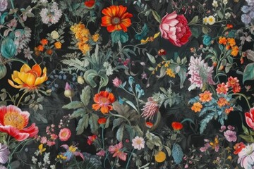 Wall Mural - Floral wallpaper bold contrast and beautiful texture, background. AI generated, human enhanced