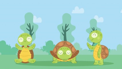 Poster - three turtles in landscape animation