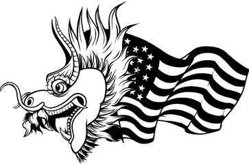 Poster - Dragon head, black and white vector illustration