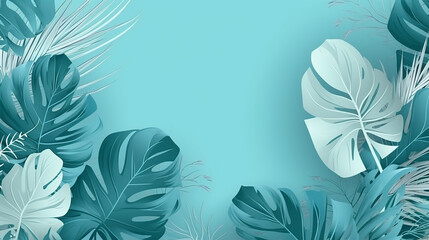 Collection of tropical leaves, foliage plant in blue color with space background