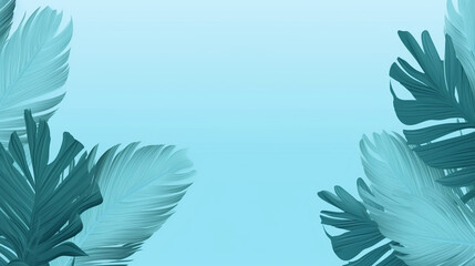 Collection of tropical leaves, foliage plant in blue color with space background