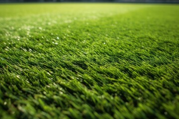 Poster - lush green field with blades of grass up close. Generative AI