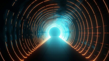 Wall Mural - abstract background, tunnel of glowing arcs. 3d render. generative ai