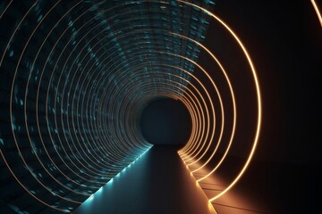 Wall Mural - abstract background, tunnel of glowing arcs. 3d render. generative ai