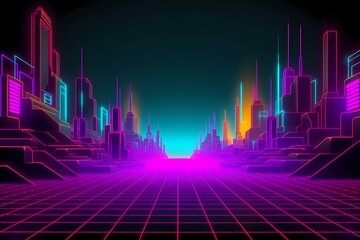 cyberpunk background wireframe city generated ai