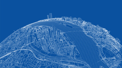 Wall Mural - 3d city sphere. Vector rendering of 3d