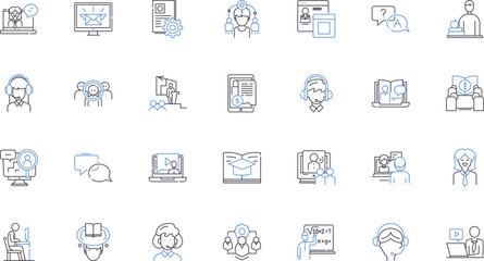 Teacher line icons collection. Mentor, Educator, Instructor, Coach, Tutor, Guide, Proficient vector and linear illustration. Facilitator,Trainer,Educative outline signs set