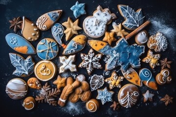 Sticker - colorful array of freshly baked cookies on a wooden table. Generative AI