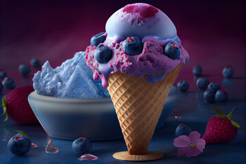 Wall Mural - Delicious Frozen Ice Cream with Treats and Toppings, Created with. Generative Ai