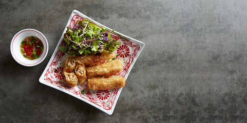 Poster - Cha gio, Fried food rolled in rice paper with meat and bean sprouts	