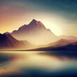 Beautiful mountain and lake at sunset, generative ai
