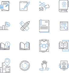 Educational apparatus line icons collection. Abacus, Board, Calculator, Chalk, Chart, Compass, Cube vector and linear illustration. Dictionary,Diploma,Easel outline signs set