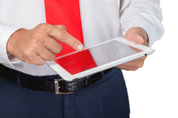 Wall Mural - Closeup of Businessman Using Tablet