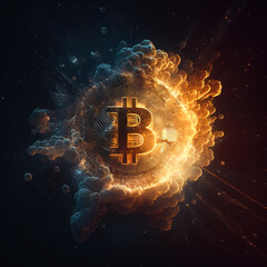 Aufkleber - Bitcoin on cosmic fire background. generative ai.