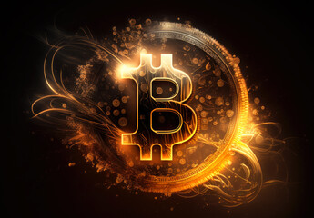 Aufkleber - Bitcoin on fire background. generative ai.
