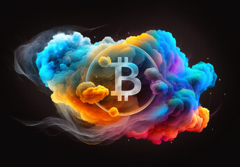 Aufkleber - Bitcoin on clou background. generative ai.