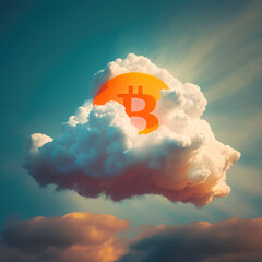 Aufkleber - Bitcoin on clou background. generative ai.